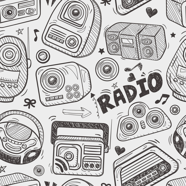 Seamless doodle radio pattern - Vektör, Görsel
