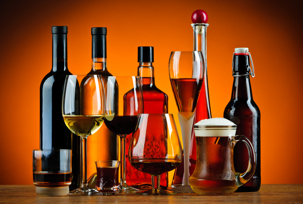 Bottles and glasses of alcohol drinks - Photo, Image
