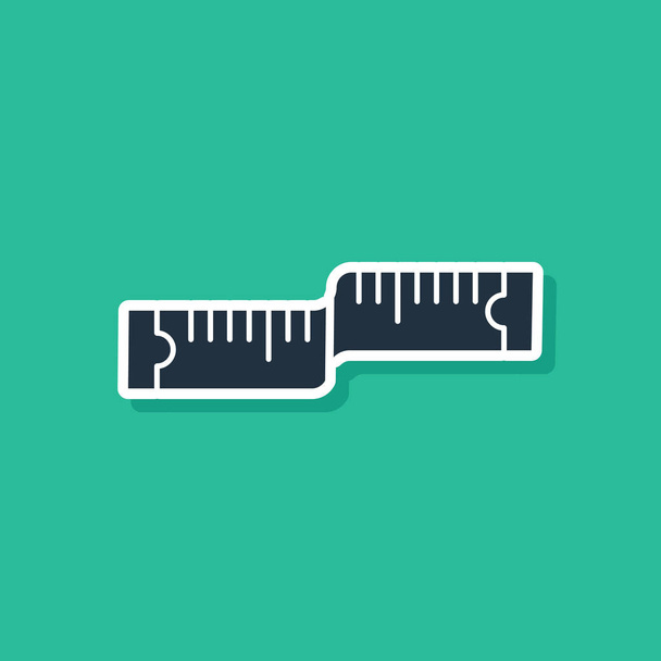 Blue Tape measure icon isolated on green background. Measuring tape. Vector Illustration - Vector, Imagen