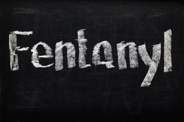 top view of black chalk board with lettering fentanyl - Photo, Image