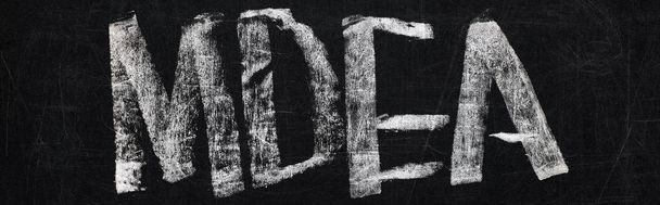 panoramic shot of black chalk board with lettering mdea - Foto, Imagem