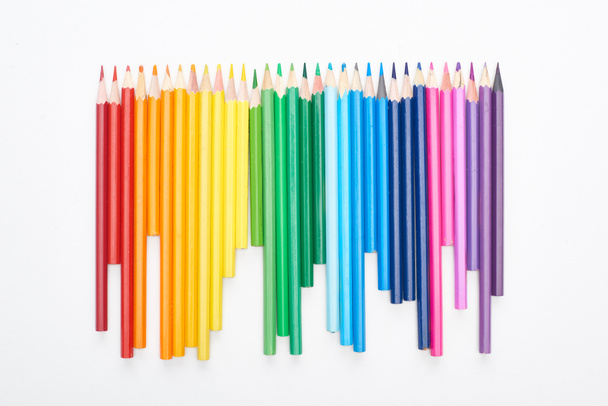Rainbow spectrum made with sharpened color pencils isolated on white - Photo, Image