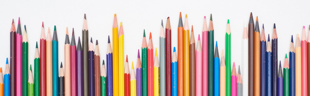 Panoramic shot of color sharpened pencils isolated on white  - Valokuva, kuva