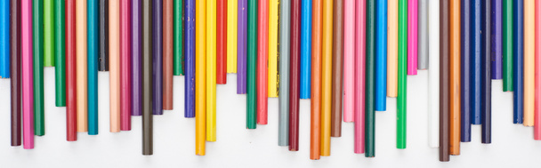 Panoramic shot of bright color pencils isolated on white - Photo, Image