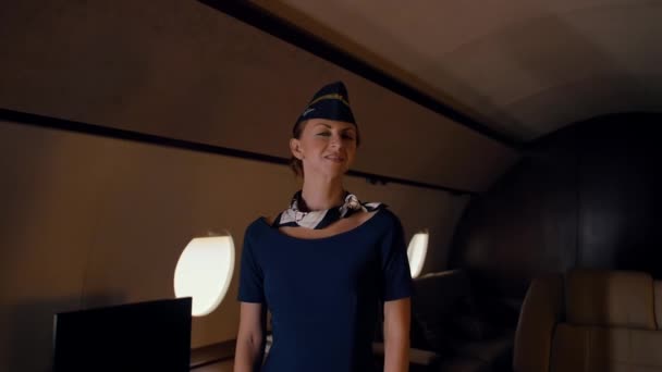 Epic shot of stewardess on private jet board - Footage, Video