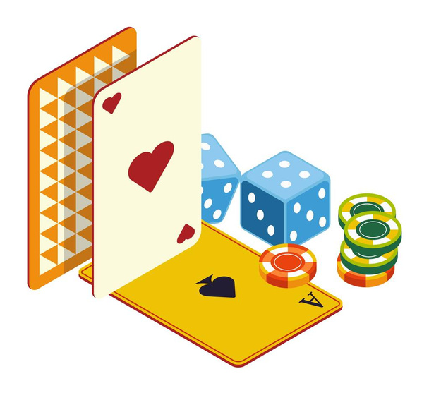 Παίξτε κάρτες και μάρκες πόκερ, dices, καζίνο σε απευθείας σύνδεση κλαμπ - Διάνυσμα, εικόνα