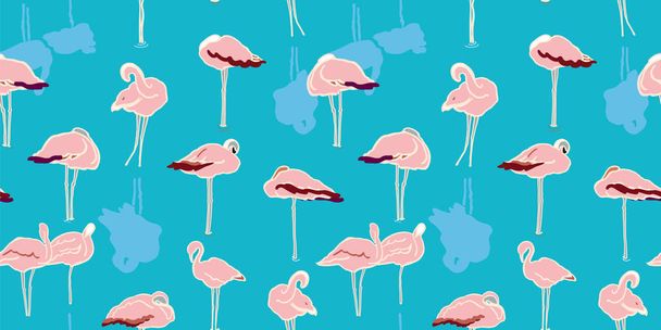 Egzotikus vadon élő állatok flamingó lagúna minta. - Vektor, kép