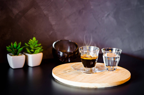 Hot espresso coffee in coffee shop. - Photo, Image