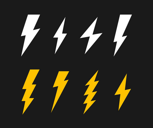 Super set Lightning Bolt. Thunderbolt, blikseminslag. Moderne platte stijl vector illustratie - Vector, afbeelding