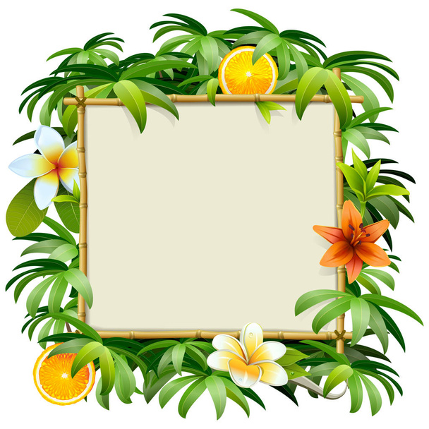 Vector bamboe frame met tropische bloemen - Vector, afbeelding