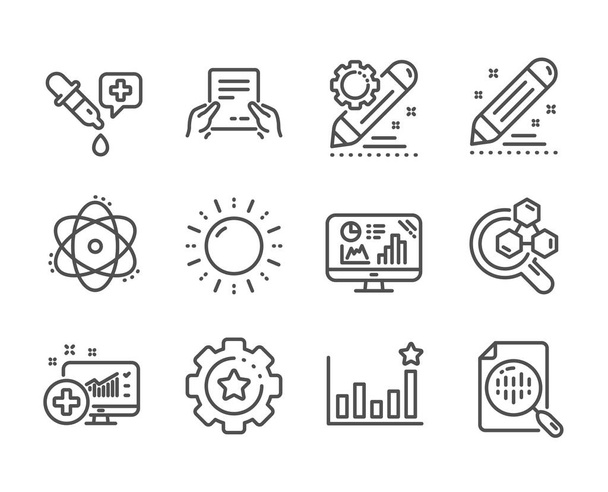 Set of Science icons, such as Atom, Receive file, Brand contract. Vector - Vector, Image