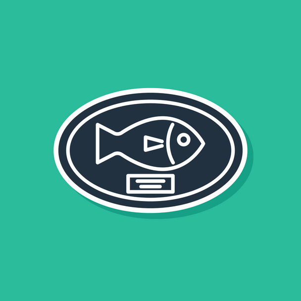 Modrá rybí trofej zavěšená na ikoně desky izolované na zeleném pozadí. Rybářská trofej na zdi. Vektorová ilustrace - Vektor, obrázek
