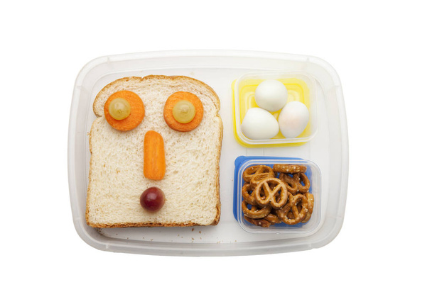 Creative sandwich with funny face isolated on white background - Valokuva, kuva