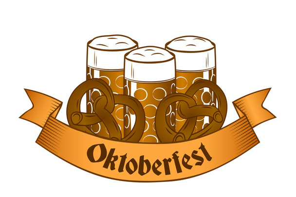 Bannière Oktoberfest avec verres à bière et bretzels
 - Vecteur, image