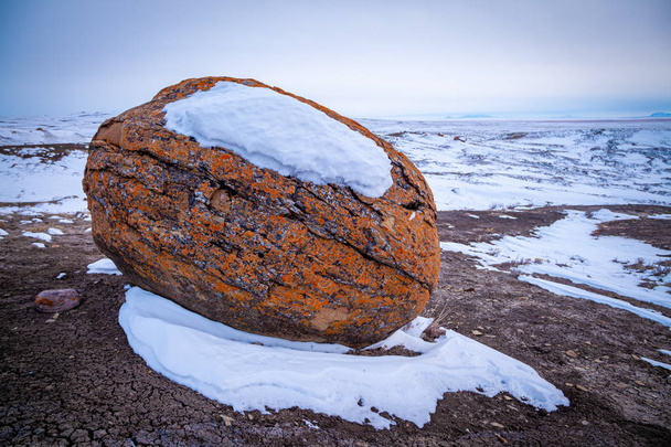 Kışın Red Rock Coulee, Alberta'da büyük kırmızı kayalar - Fotoğraf, Görsel