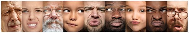 Close up portrait of young people full of expression - 写真・画像