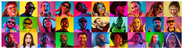 Komeat miehet ja naiset näyttävät yllättyneiltä ja onnellisilta
 - Valokuva, kuva