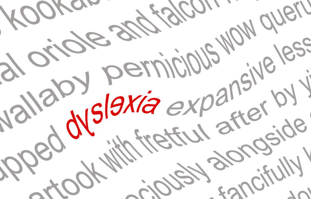 The word dyslexia printed on a piece of white paper, spelled incorrectly - Photo, Image