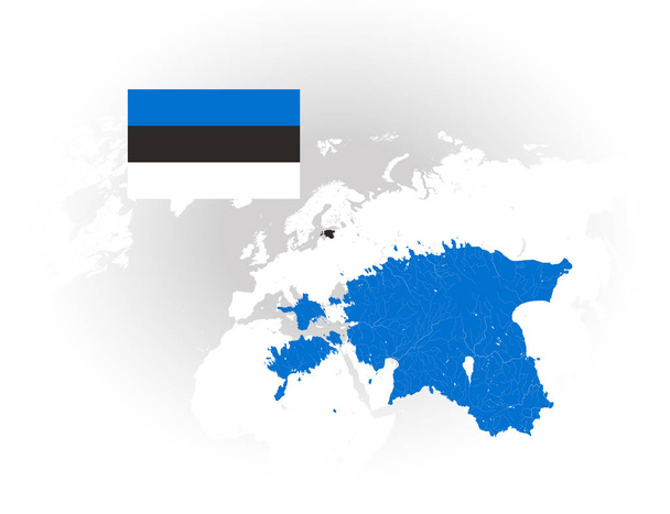 Map of Estonia with lakes and rivers and national flag of Estonia - Vector, Image