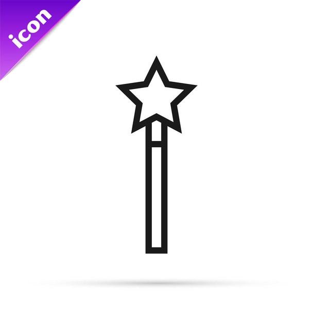 Black line Magic wand icon isolated on white background. Star shape magic accessory. Magical power. Vector Illustration - Vector, Image