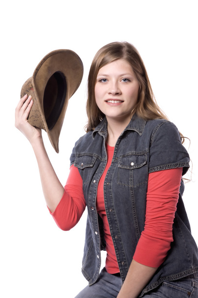 Woman posing with hat - Фото, зображення