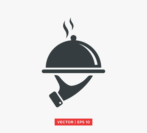 Поднос с едой для рук / официантов, обслуживающих векторную иллюстрацию иконы
 - Вектор,изображение
