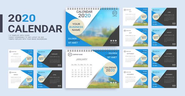 Työpöytä Kalenteri 2020 malli, 12 kuukautta ja 13 malli kansi sisältyy A5 mutta helposti vaihdettavissa tahansa ulkoasu tai koko ja yksinkertaisesti korvata kuvan tausta
. - Vektori, kuva