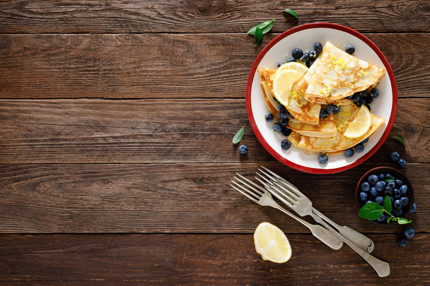 Sweet crepes filled with fresh blueberry - Photo, image