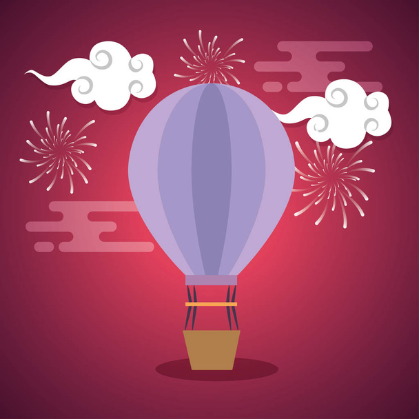 воздушный шар с облаками и фейерверк украшения
 - Вектор,изображение