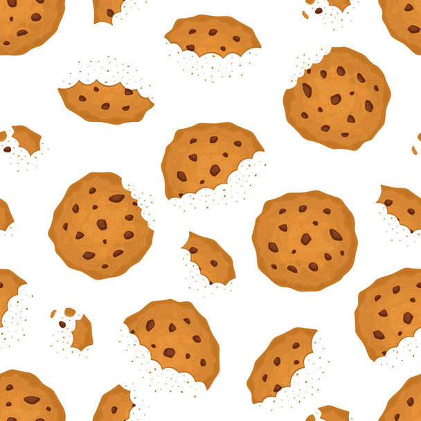 Bitten Chip Cookie with Chocolate Seamless Pattern Background. Vector - Vector, afbeelding