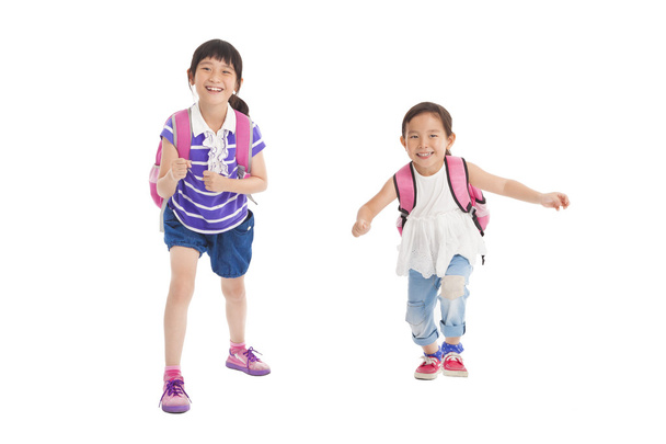 meninas da escola feliz correndo juntos
 - Foto, Imagem