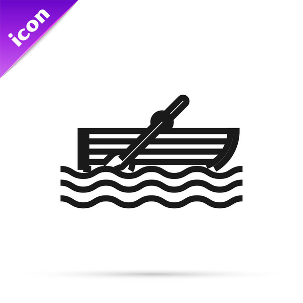 Ligne noire Bateau de pêche avec des rames sur l'icône de l'eau isolé sur fond blanc. Illustration vectorielle
 - Vecteur, image