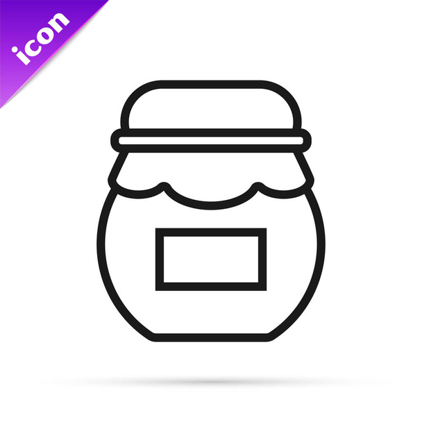 Línea negra Tarro de miel icono aislado sobre fondo blanco. Banco de alimentos. Dulce símbolo de comida natural. Ilustración vectorial
 - Vector, Imagen