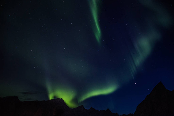 Luci settentrionali sopra Reine nelle isole Lofoten in Norvegia
 - Foto, immagini