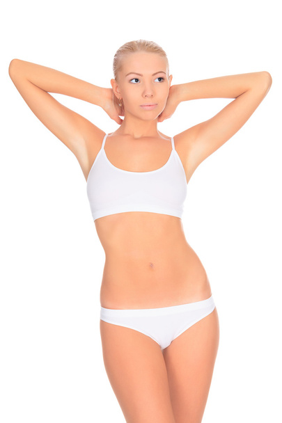 Slim woman in white underwear - Фото, изображение