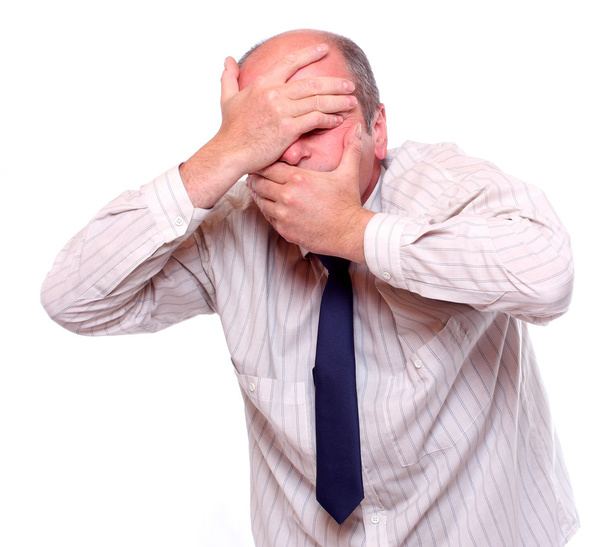 Frustrated senior businessman on white background - Photo, Image
