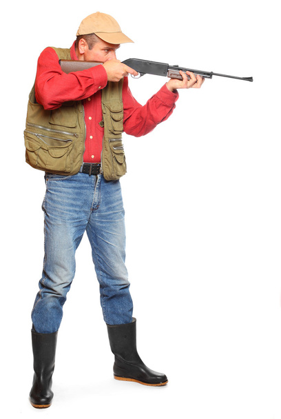Hunter with rifle on a white background. - Фото, зображення