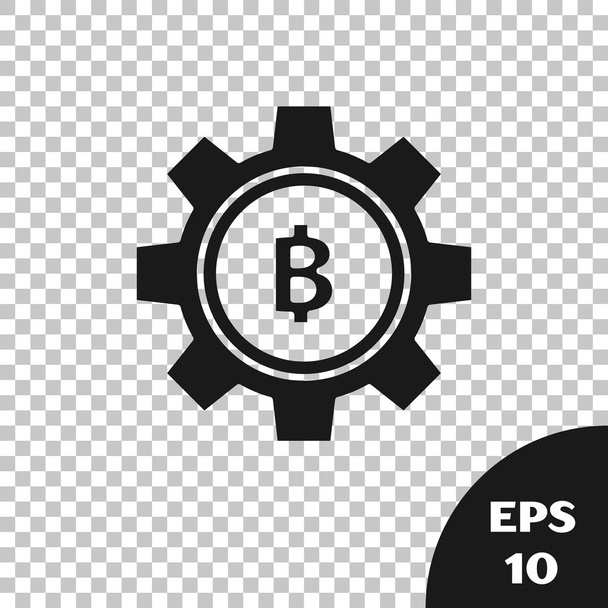 Czarna moneta kryptowaluta ikona Bitcoin na białym tle na przezroczystym tle. Ustawienia biegów i Bitcoin. Blockchain oparta bezpieczna kryptowaluta. Ilustracja wektorowa - Wektor, obraz