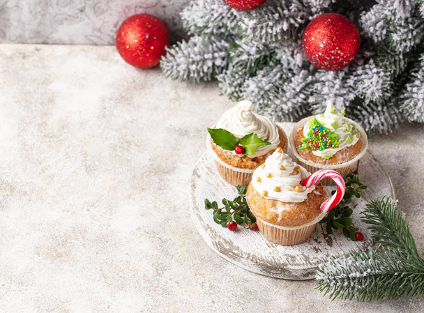 Christmas festive cupcake with different decorations - Photo, Image