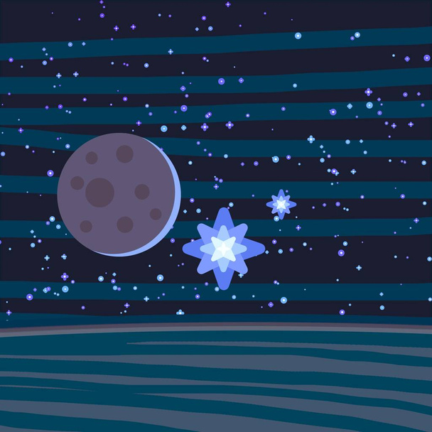 2d illustration. Cartoon space background picture. Deep vast space.Stars, planets and moons. Various science fiction creative backdrops. Space art. Alien solar systems.Planets and Moons. - Φωτογραφία, εικόνα