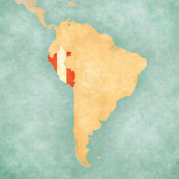 Kaart van Zuid-Amerika - Peru (Vintage Series) - Foto, afbeelding