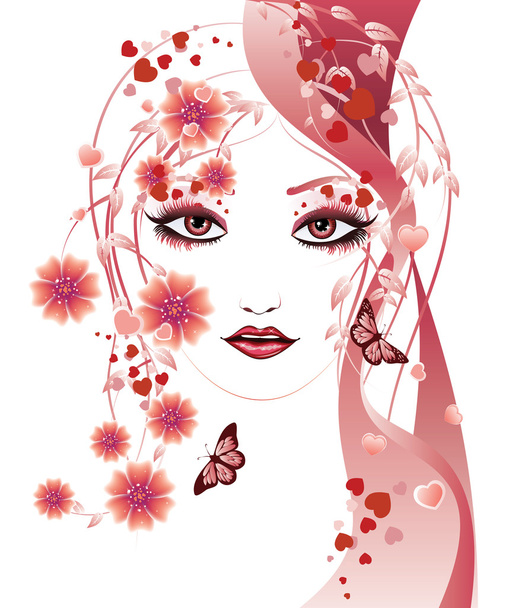 Red floral girl - Vector, Image