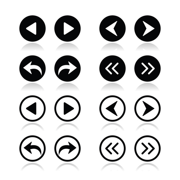 Previous, next arrows round icons set - Вектор,изображение