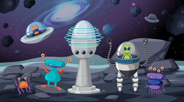 Aliens in space scene - Vector, Image
