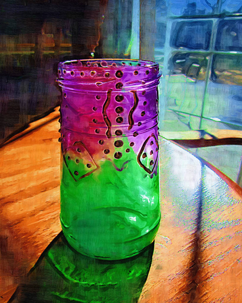 Barevné purpurové červené a zelené sklo digitálně malované s Prosvětlovaným světlem - Fotografie, Obrázek