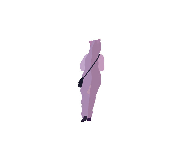 carino giovane donna in soffice pigiama viola o gatto costume passeggiate dal retro
 - Vettoriali, immagini