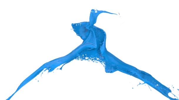 Salpicaduras de color azul chocan en cámara lenta, aisladas sobre fondo blanco
 - Imágenes, Vídeo