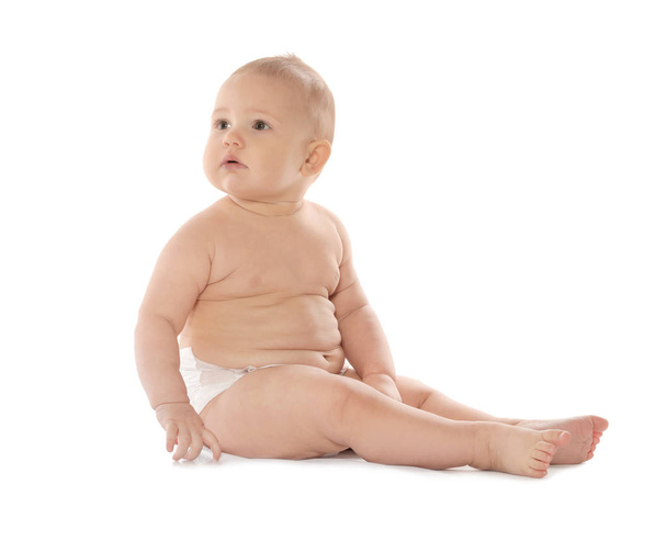 Cute little baby on white background. Crawling time - Photo, Image