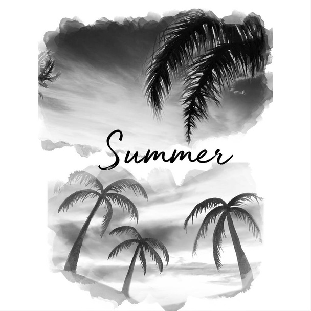 watercolor palm tree summer art illustration - Photo, Image