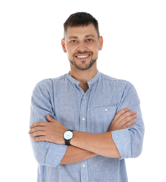 Professional business trainer posing on white background - Fotó, kép